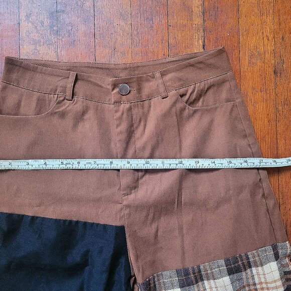 Light Patchwork Slacks Romwe - Plaid Tan Brown Size M - Picture 4 of 9